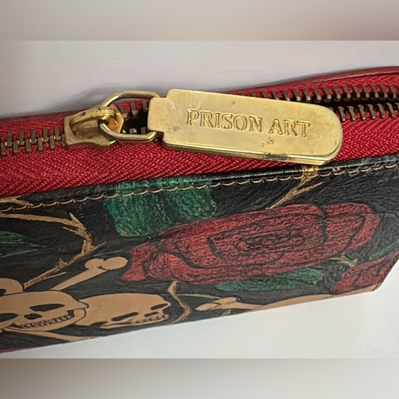 PRISON ART RED FLORAL EXCLUSIVE DESIGN WOMENS LEATHER WALLET - Picture 6 of 10